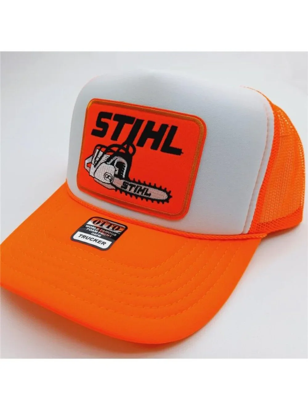 Retro Chainsaw Forestry Patch Orange OTTO Foam Rope Trucker Hat Cap Logger USA